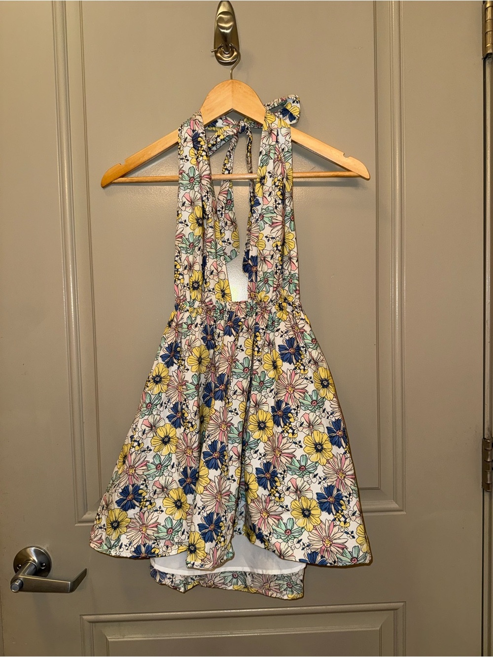 Hello Molly Floral Halter Mini Dress - Yellow, Blue & Pink